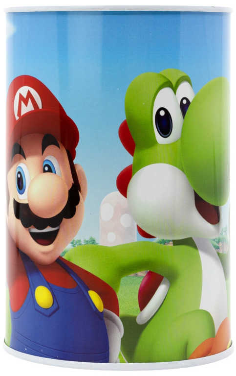 Fotografie Pokladnička válec Super Mario 10x15cm dětská kasička kovová