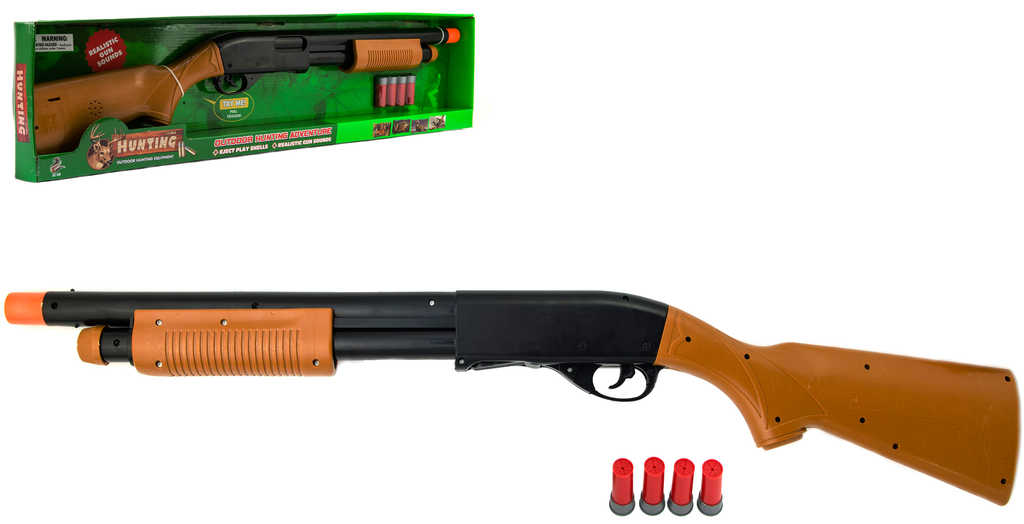 Puška lovecká 76cm dětská zbraň set se 4 náboji na baterie plast Zvuk v krabici