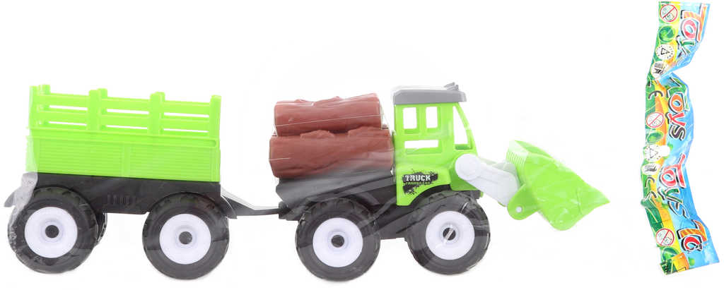 Fotografie Traktor čelní nakladač set s vlekem a kládami dřeva plast
