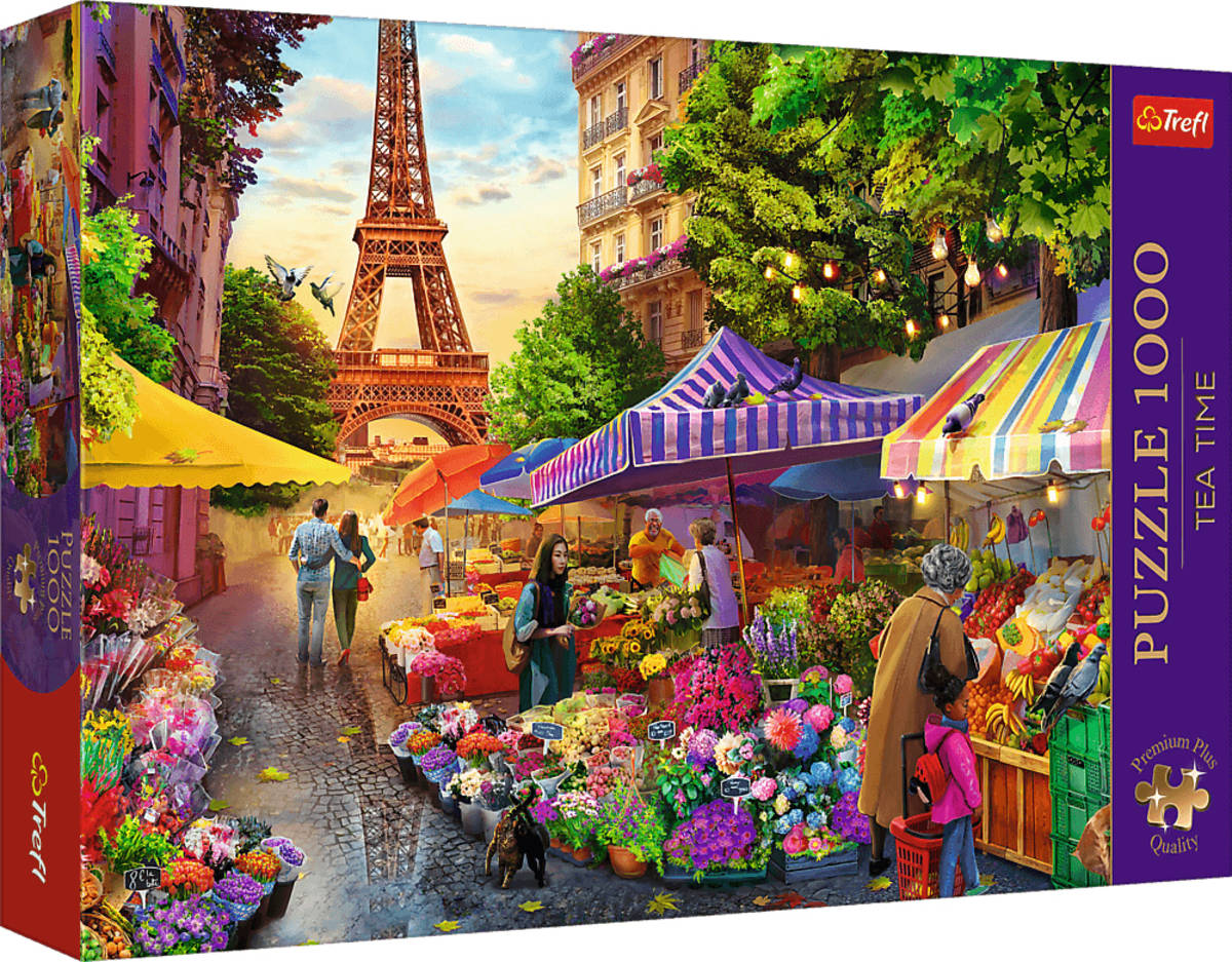 TREFL PUZZLE PREMIUM Čas na čaj Květinový trh Paříž 69x48cm 1000 dílků