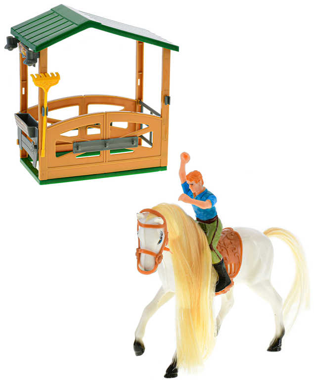 Fotografie Stáj s koněm 14cm a jezdcem herní set v krabici