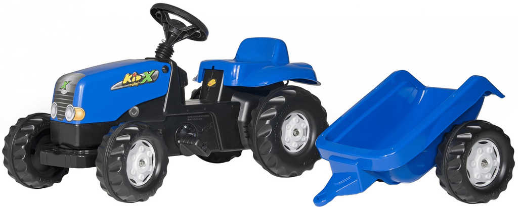 ROLLY TOYS Traktor dětský šlapací Rolly Kids modrý set s vlečkou 130x42x39cm