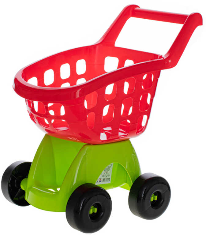 Fotografie Nákupní baby vozík dětský barevný 41x29x47cm červeno-zelený plast