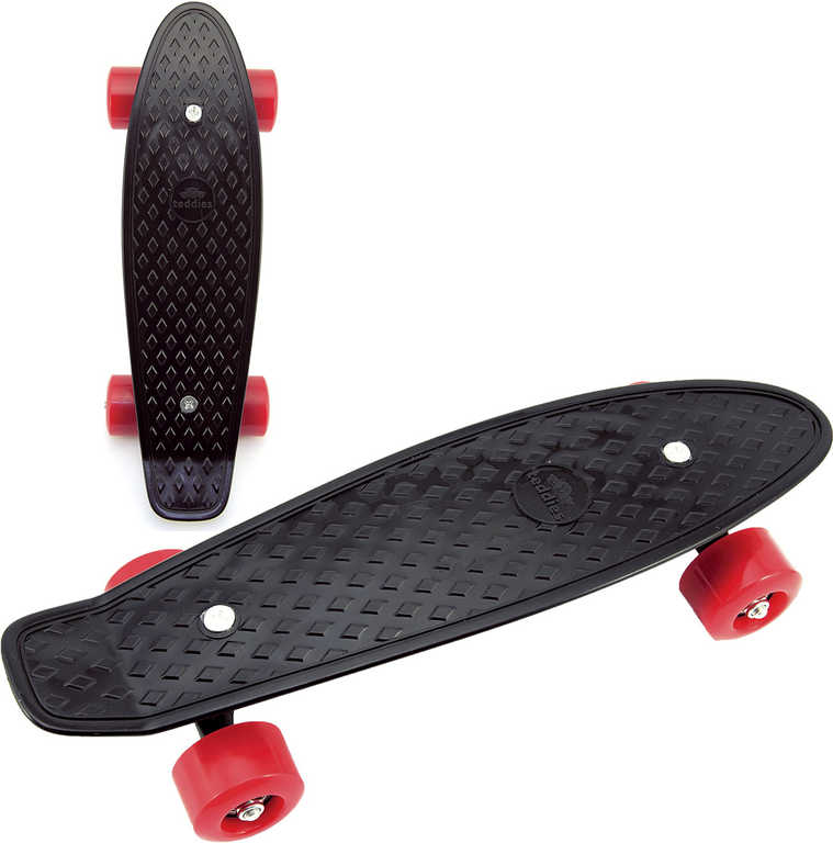 Fotografie Skateboard - pennyboard 43cm, nosnost 60kg plastové osy, černá, červená kola