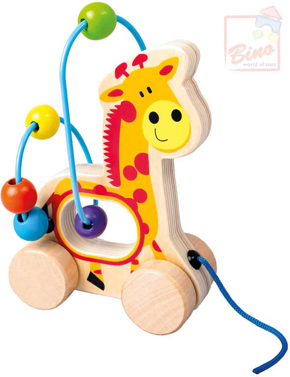 Fotografie BINO DŘEVO Baby žirafa tahací motorický labyrint provlékačka pro miminko BINO