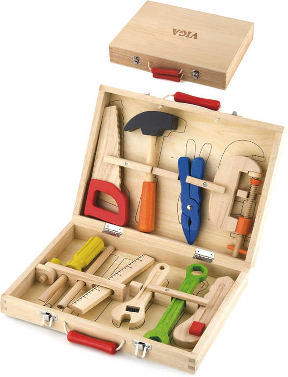 DŘEVO Nářadí dětské pracovní nástroje set 10ks v kufříku *DŘEVĚNÉ HRAČKY*