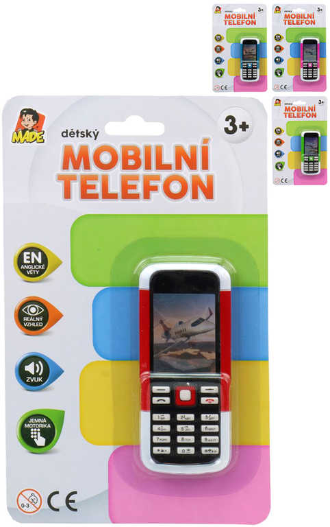Fotografie Telefon dětský 11cm tlačítkový mobil na baterie 4 barvy AJ Zvuk na kartě