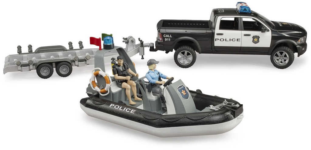 Fotografie BRUDER 02507 Auto RAM Policie herní set s člunem a 2 figurkami