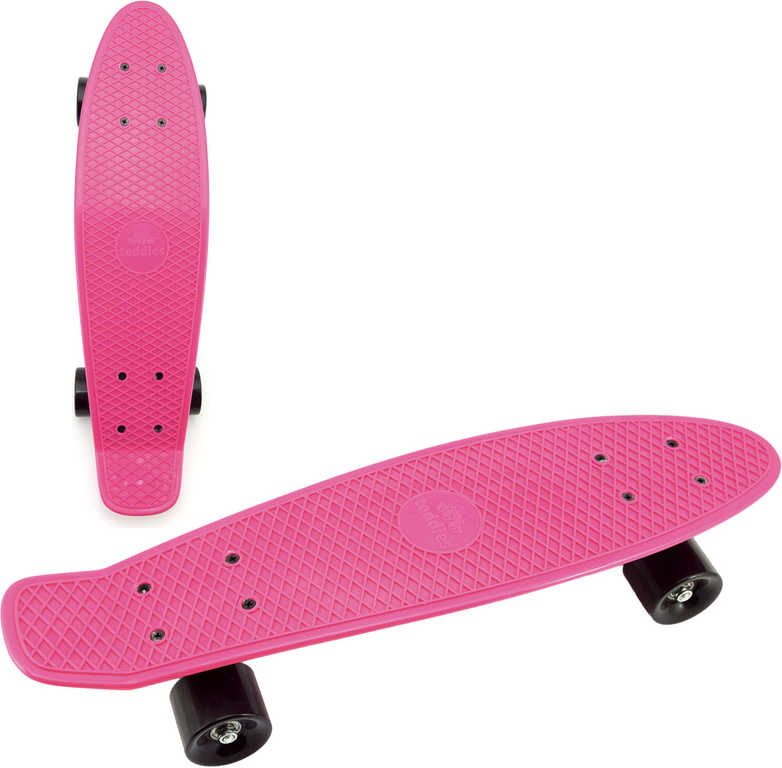 Fotografie Skateboard - pennyboard 60cm nosnost 90kg, kovové osy, růžová barva, černá kola