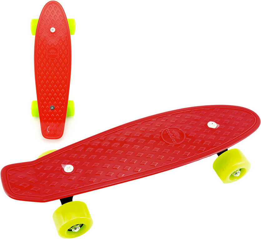 Fotografie Skateboard - pennyboard 43cm, nosnost 60kg plastové osy, červený, zelená kola