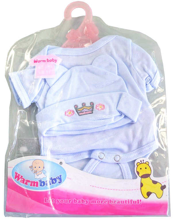 Fotografie Oblečení pro panenky 42cm set modré body s čepičkou na ramínku v sáčku