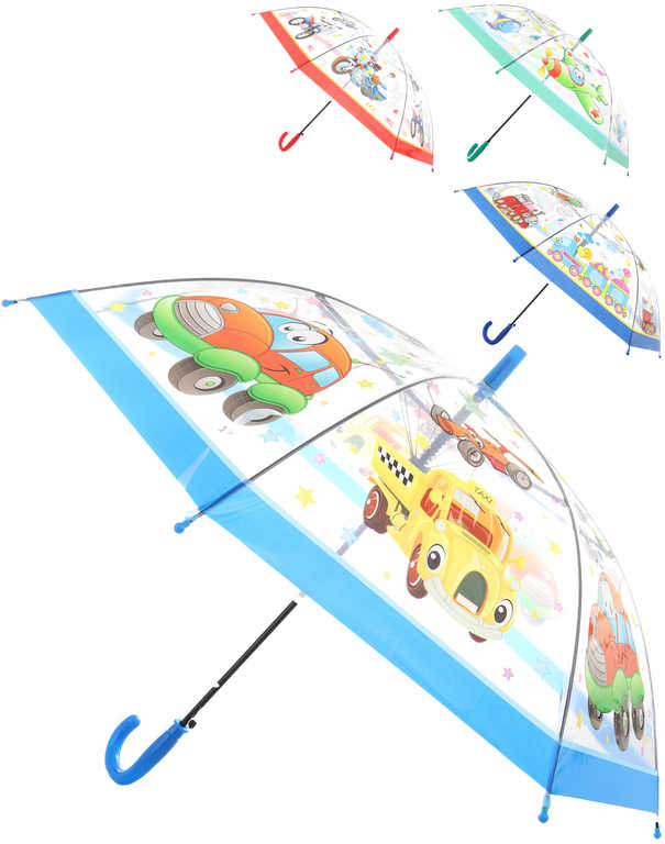 Fotografie Deštník dětský vystřelovací dopravní prostředky různé druhy transparentní