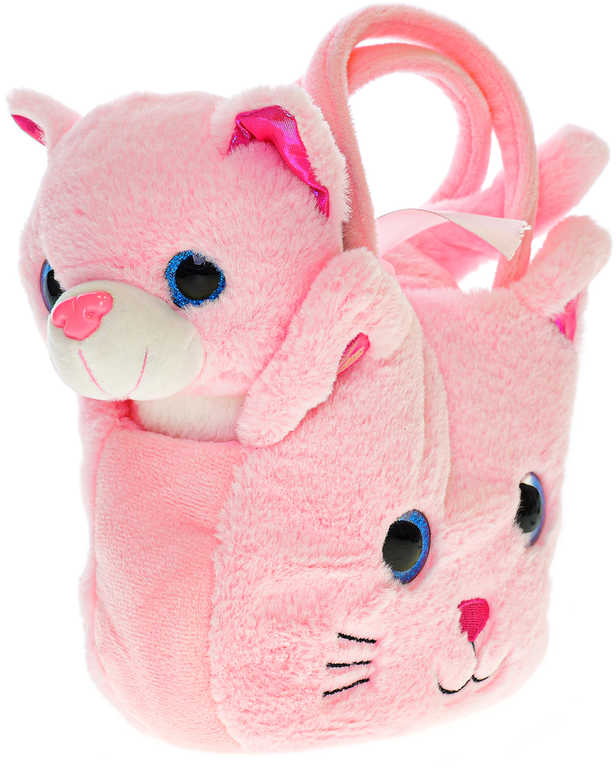 Fotografie PLYŠ Kočička růžová 20cm set s kočičí kabelkou *PLYŠOVÉ HRAČKY*