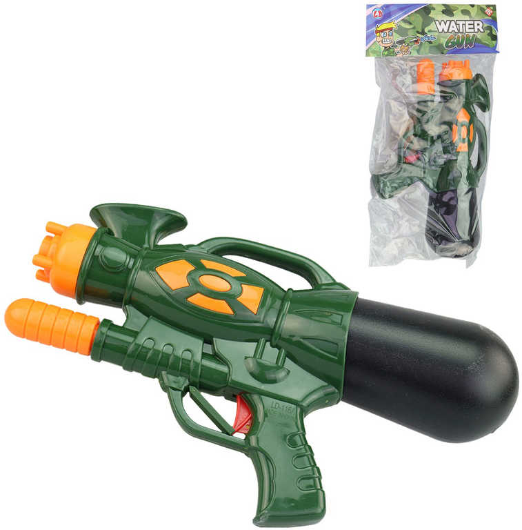 Pistole vodní 30cm se zásobníkem na vodu 400ml zeleno-oranžová plast