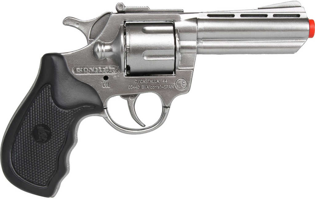 Revolver policejní stříbrný 17cm dětská zbraň kapslovka 8 ran plast