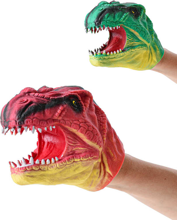 Fotografie Dinosaurus maňásek hlava 14cm na ruku 2 barvy plast
