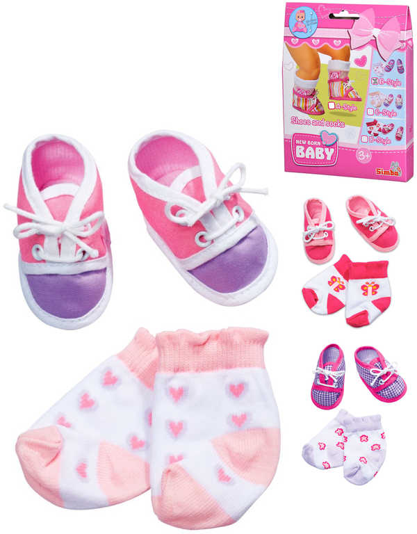 SIMBA set ponožky a botičky vel. 38-43 pro panenku New Born Baby 3 druhy