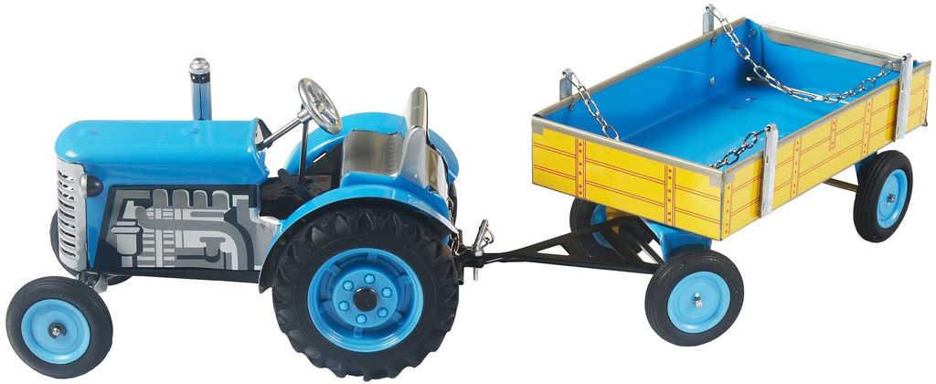 Fotografie KOVAP Traktor Zetor retro model 1:25 plechový Modrý na klíček Kov 0395