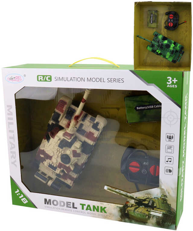 Fotografie RC Tank na vysílačku 27MHz na baterie 1:18 USB Světlo Zvuk 2 barvy