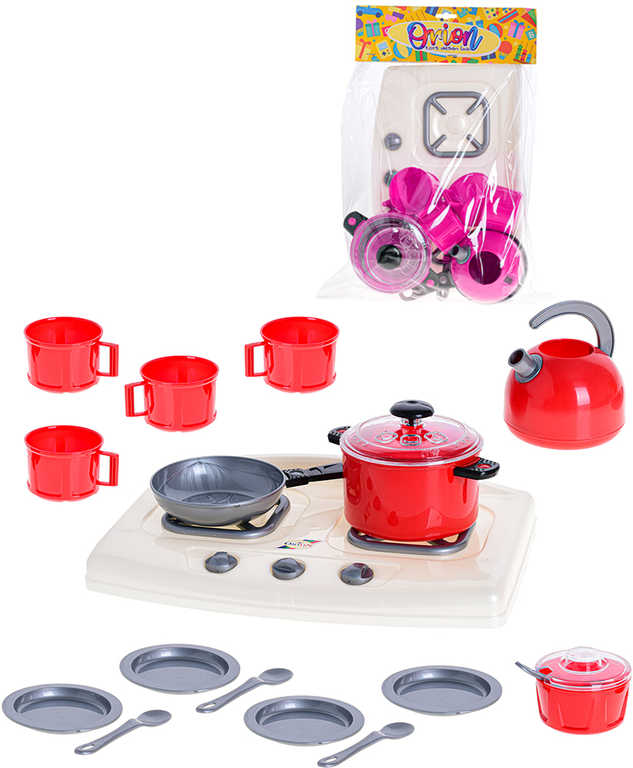 Fotografie Nádobí barevné s vařičem 31cm dětský kuchyňský set 19ks 2 barvy v sáčku