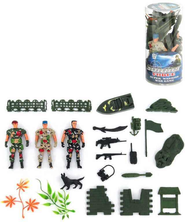 Fotografie Armáda vojenský herní set 3 figurky vojáci se zbraněmi a doplňky v tubě plast