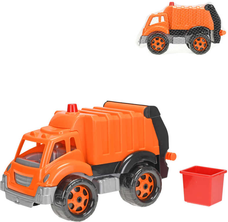 Auto popelářský vůz oranžový 35cm set s kontejnerem plast v síťce