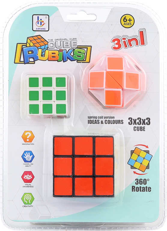 Fotografie Hra skládací kostka Rubikova dětský hlavolam 3x3 set 3ks plast