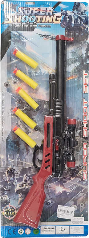 Fotografie Puška dětská zbraň set s 5 soft pěnovými náboji s přísavkou plast