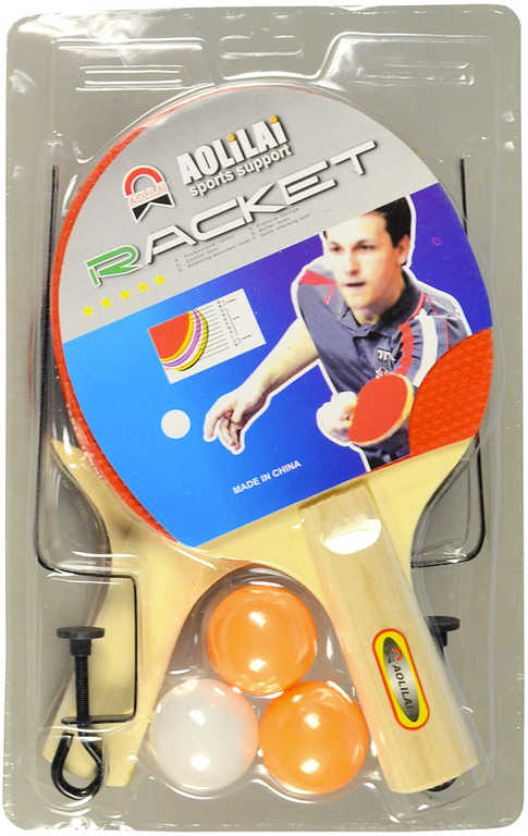 Fotografie Pinpongový set pálka 2ks + míček 3ks s úchyty na síť na stolní tenis