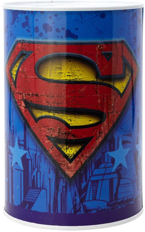 Fotografie Pokladnička válec Superman 10x15cm dětská kasička kovová