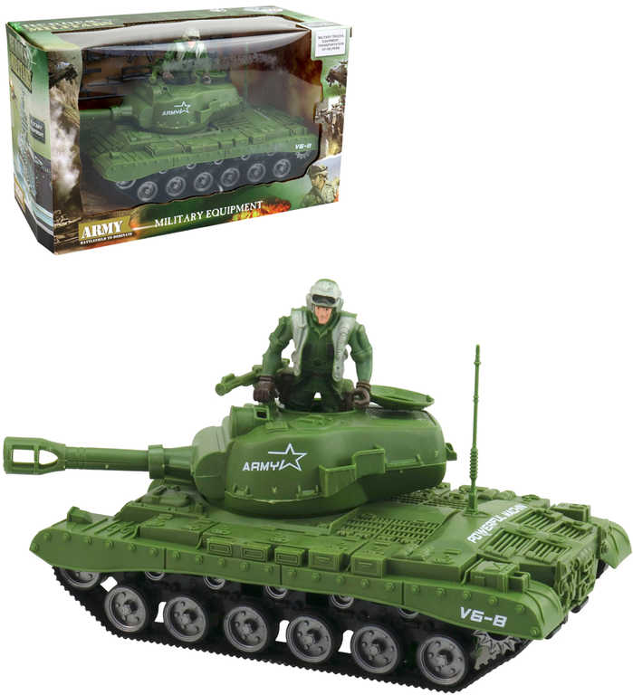 Fotografie Tank obrněné vozidlo 26cm na setrvačník set s figurkou a doplňky plast