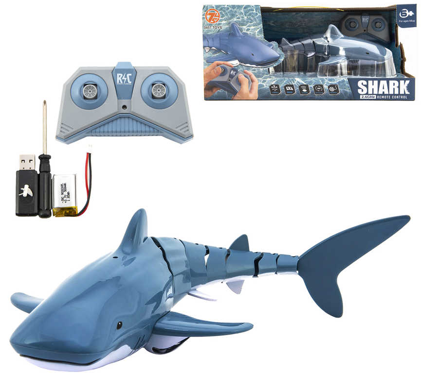 Fotografie Žralok RC plast 35cm na dálkové ovládání +dobíjecí pack v krabici 38x17x20cm