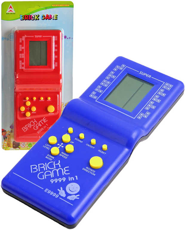 Fotografie Hra retro digitální Brick Game Tetris na baterie na kartě 4 barvy plast Zvuk