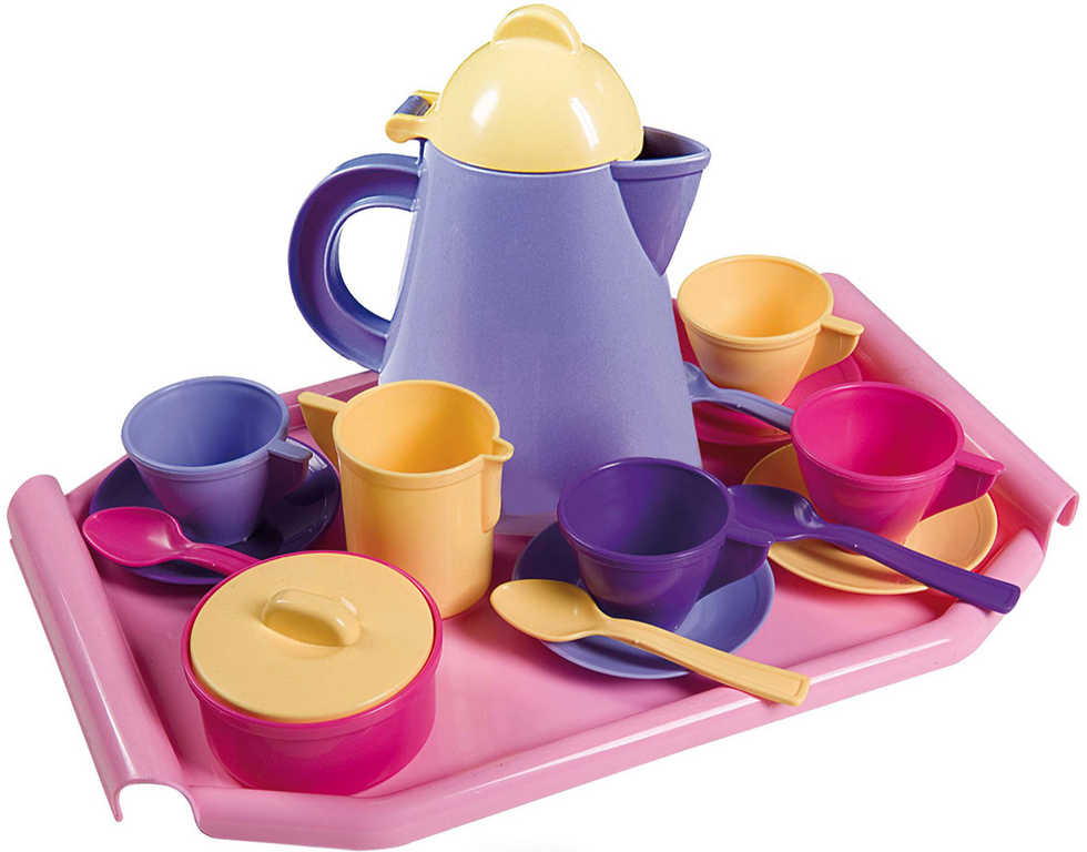 Fotografie ANDRONI Souprava čajová s konvičkou a tácem dětské barevné nádobí 17ks
