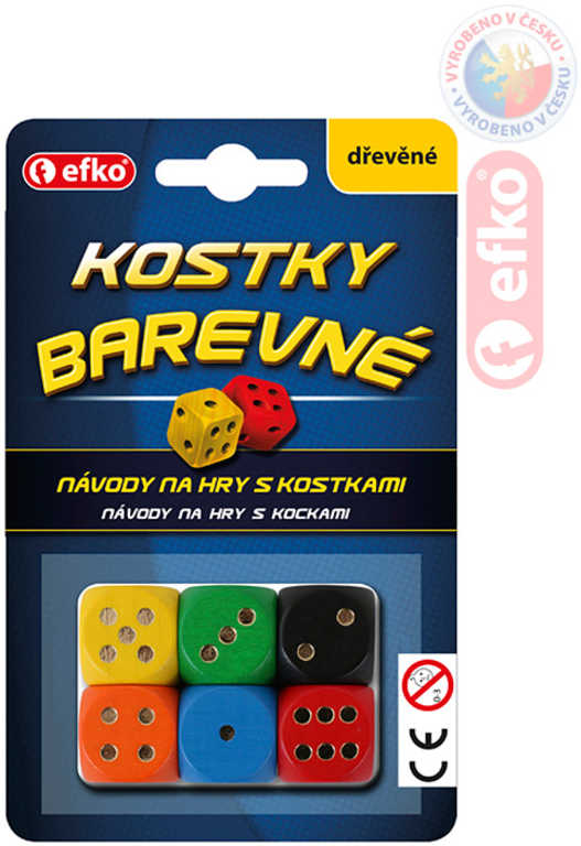 Fotografie EFKO DŘEVO Hra kostky hrací barevné dřevěné set 6ks na kartě EFKO