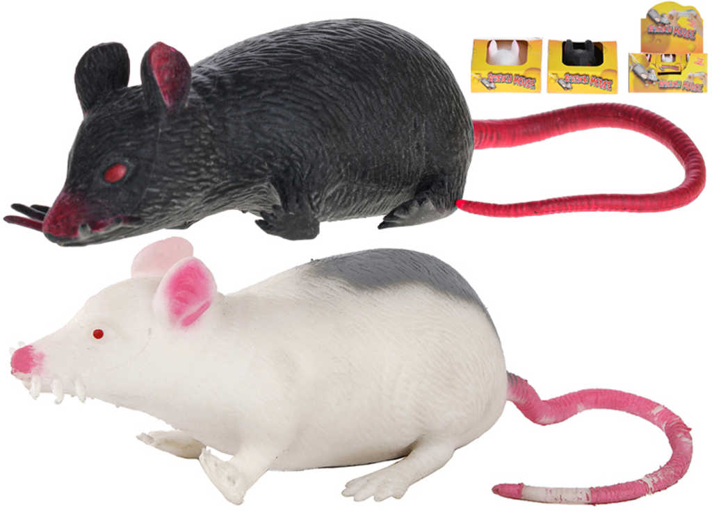 Fotografie Myš strečová natahovací 12cm zvířátko elastické 2 barvy v krabičce