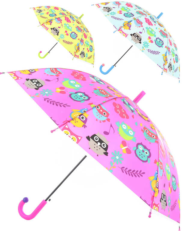 Fotografie Deštník dětský barevný se sovičkami 83x66cm automatický 6 druhů