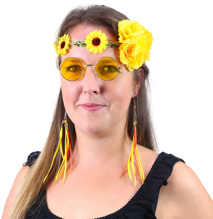KARNEVAL Sada hippies žlutá brýle s čelenkou a náušnicemi *KARNEVALOVÝ DOPLNĚK*