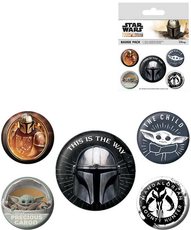Odznaky kulaté Hvězdné Války Star Wars Mandalorian 2,5-4cm set 4ks