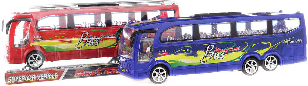 Fotografie Autobus plastový zájezdový na setrvačník 25cm 2 barvy blister
