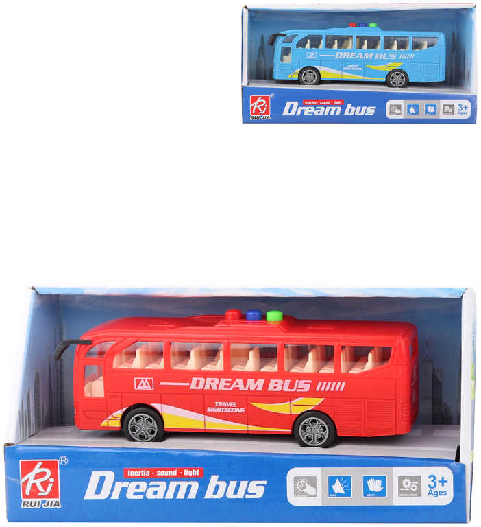 Fotografie Autobus Dream Bus 17cm na baterie Světlo Zvuk 2 barvy v krabici