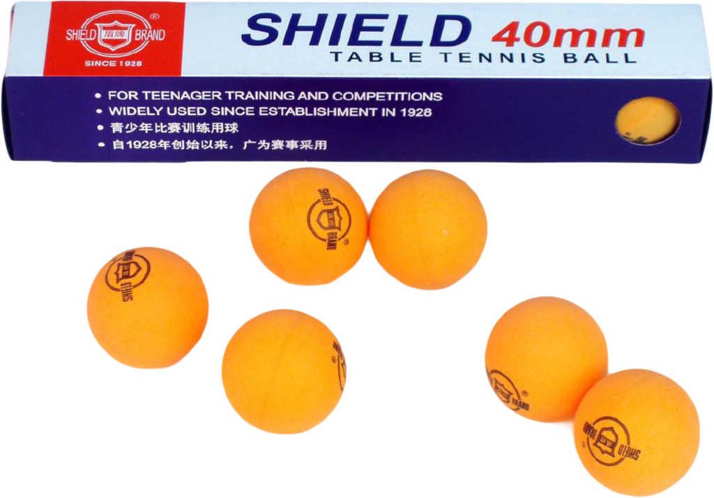 Fotografie Míčky na stolní tenis SHIELD 4cm bezešvé oranžové 6ks v krabičce