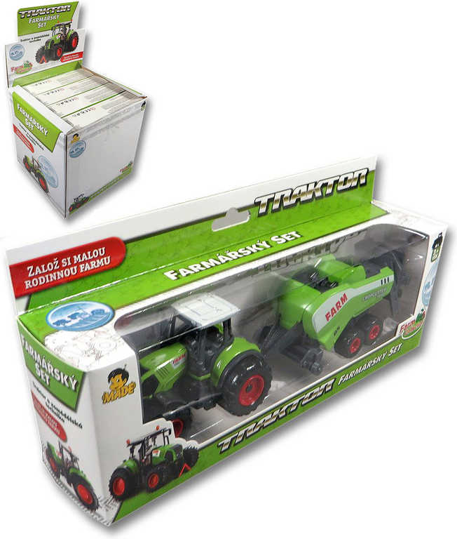 Fotografie Traktor zelený farmářský set s přívěsem v krabici plast 4 druhy