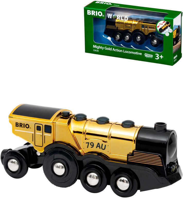 Fotografie BRIO Mohutná zlatá akční lokomotiva 14cm volný chod / na baterie Světlo Zvuk BRIO A46:242484
