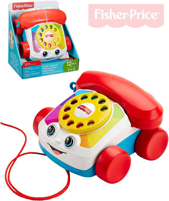 Fotografie FISHER PRICE Baby telefon klasický tahací s obličejem pohyblivé oči pro miminko Fisher Price