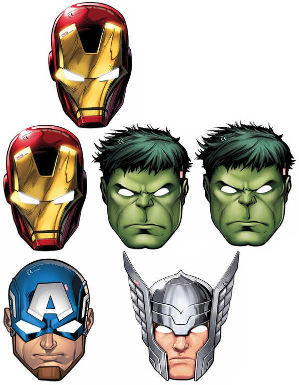 KARNEVAL Maska Avengers 23cm set 6ks *KARNEVALOVÝ DOPLNĚK*
