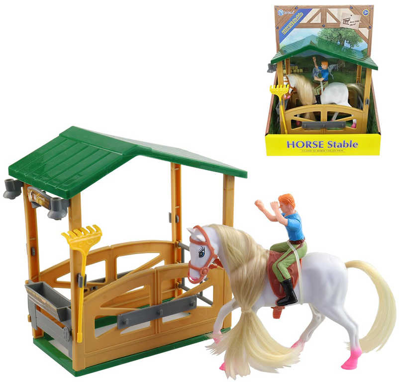 Fotografie Stáj s koněm 25cm a jezdcem herní set plast v krabici