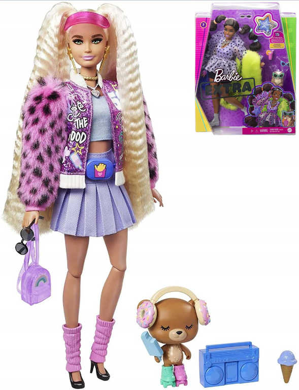 MATTEL BRB Panenka fashion Barbie Extra módní set s mazlíčkem 2 druhy
