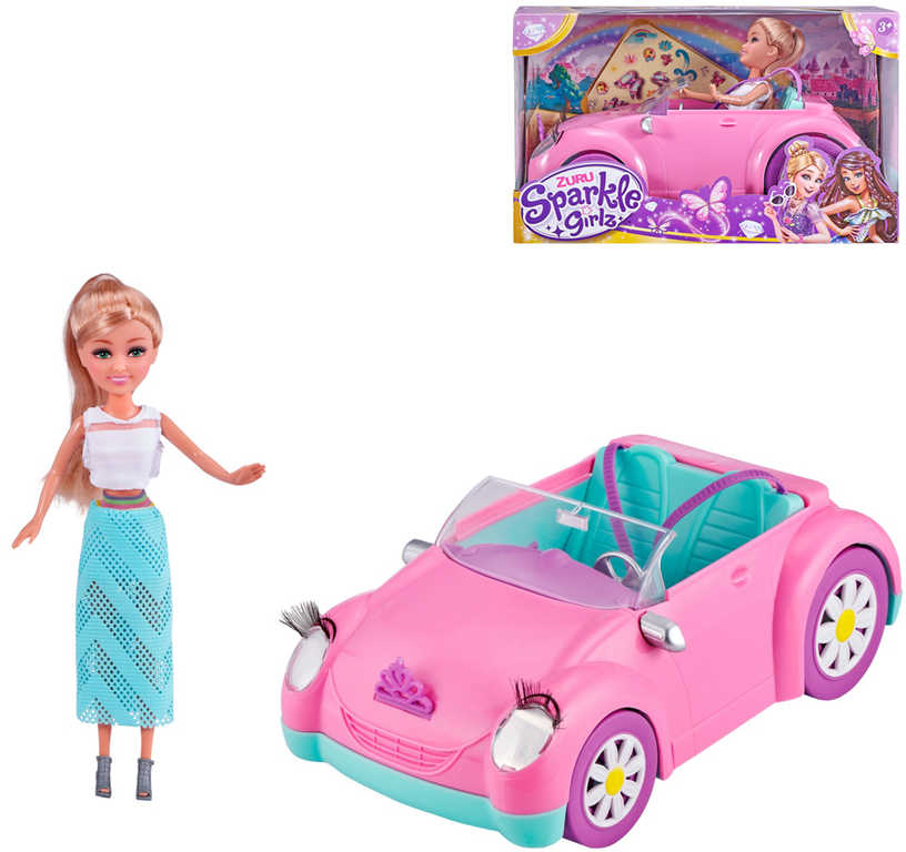 Sparkle Girlz herní set panenka 28cm s růžovým autem v krabici
