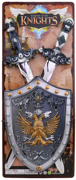 Fotografie Souprava rytířská set 2 meče + štít zdobený na kartě plast